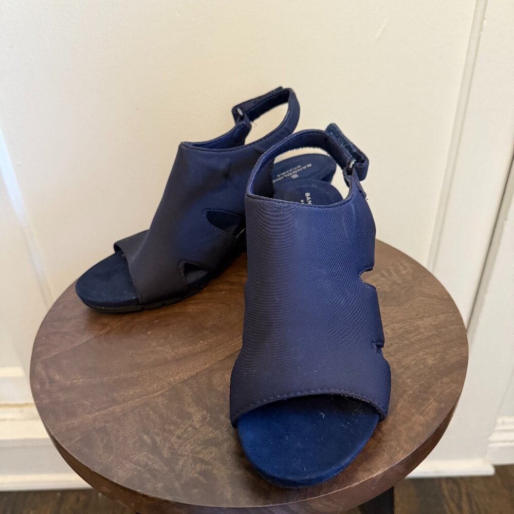 Prom Shoes, Wedding Sandals, Navy Open-Toe Wedge Sandals Slingback Size 8